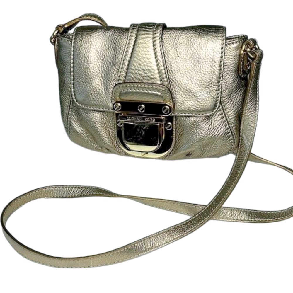 MICHAEL KORS Gold Pebbled Leather Small Crossbody